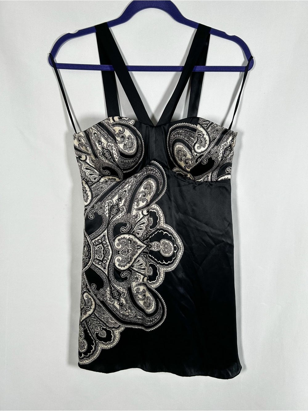Y2K White House Black Market Silk Paisley Halter Top